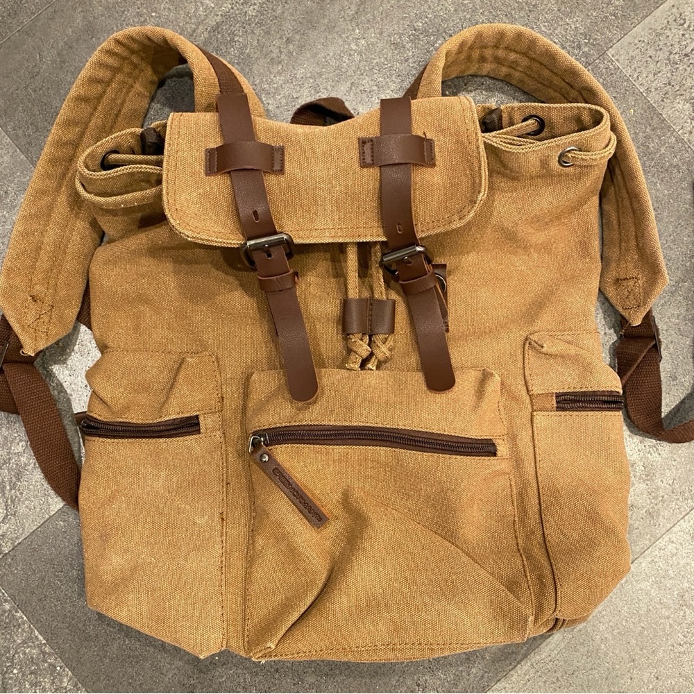 Greg Norman Collection Tan and Brown Canvas Backpack